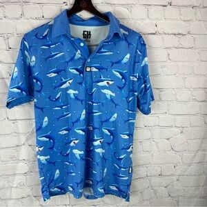 GH greater half Blue Sharks performance golf polo Shirt sz M outdoor sport